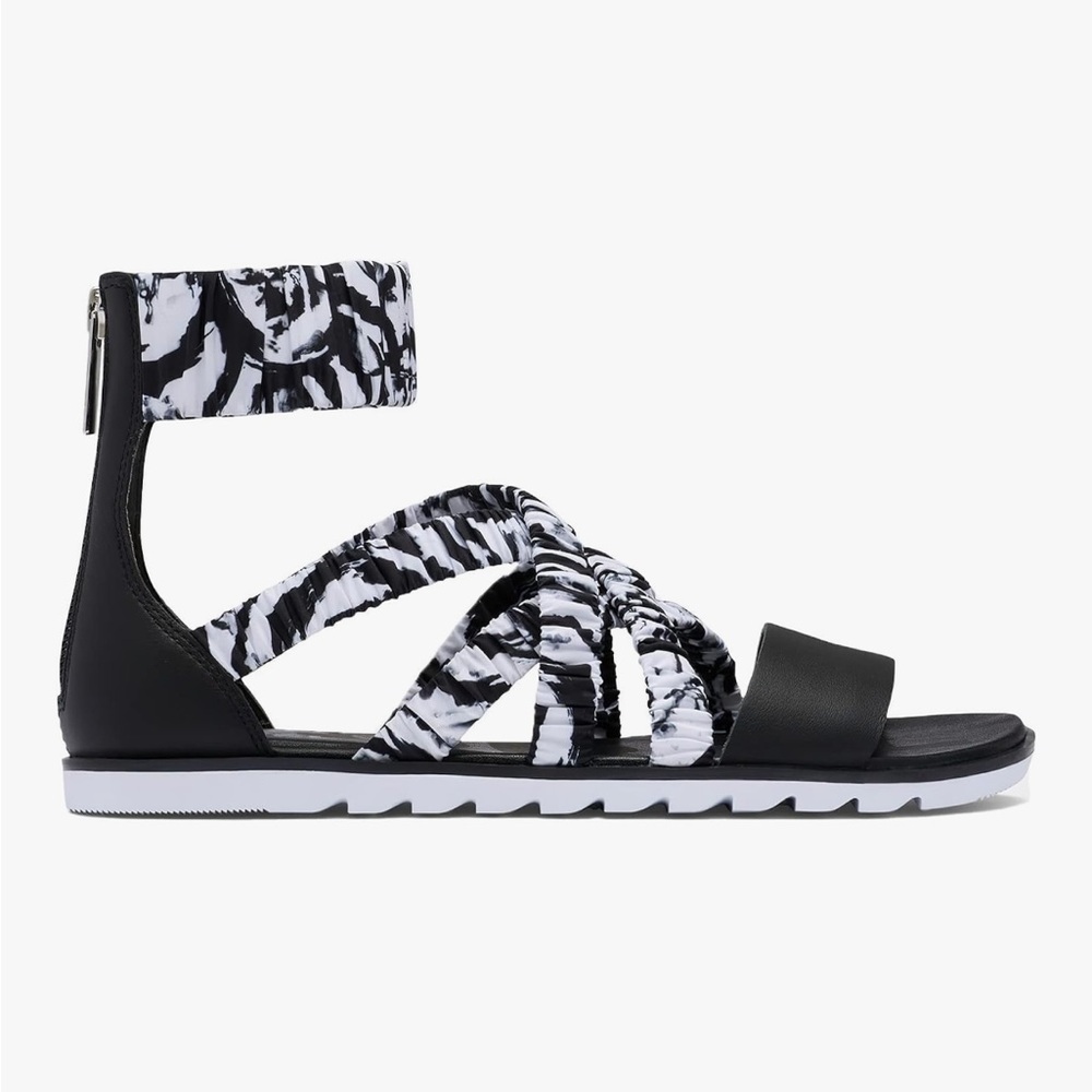 SOREL | NEW Women's Black White Zebra Ella II Ankle‎ Strap Sandals, Size 8